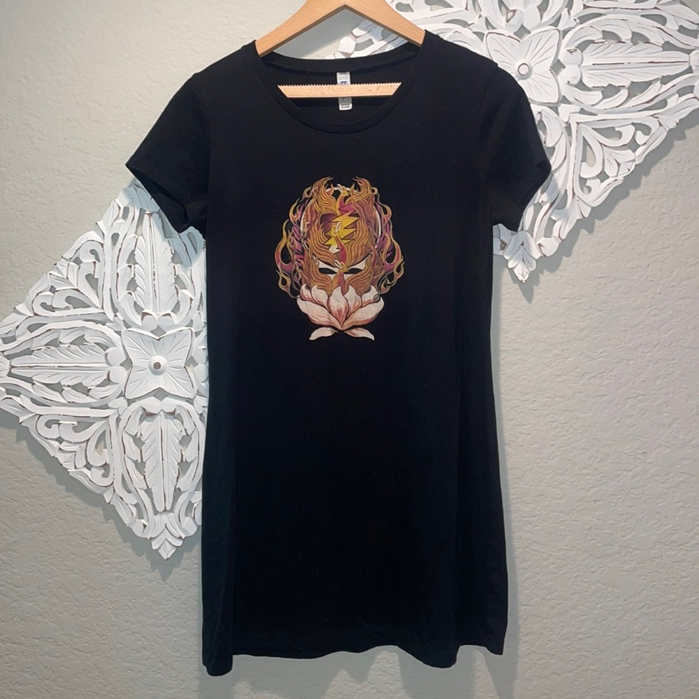 Ripple Junction Black Mini Dress Grateful Dead Stealie Lotus -Fits Like A Medium